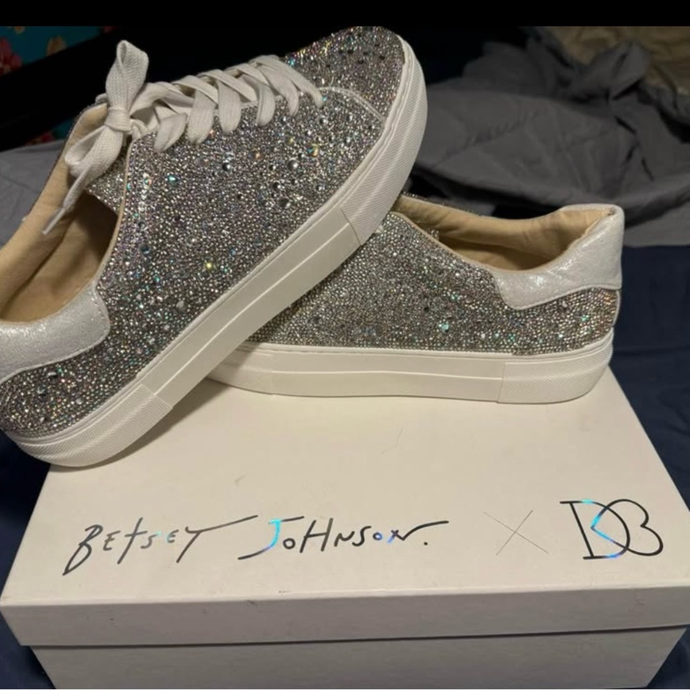 BRAND NEW — Betsey Johnson Silver Glitter Sneakers